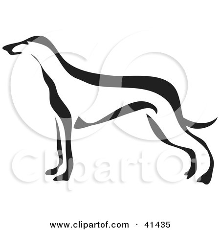 Clipart Illustration of a Black And White Paintbrush Styled Image Of A Greyhound by Prawny