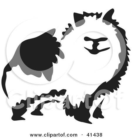 Clipart Illustration of a Black And White Paintbrush Styled Image Of A Pomeranian by Prawny