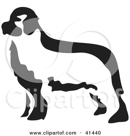 Clipart Illustration of a Black And White Paintbrush Styled Image Of A Newfoundland by Prawny