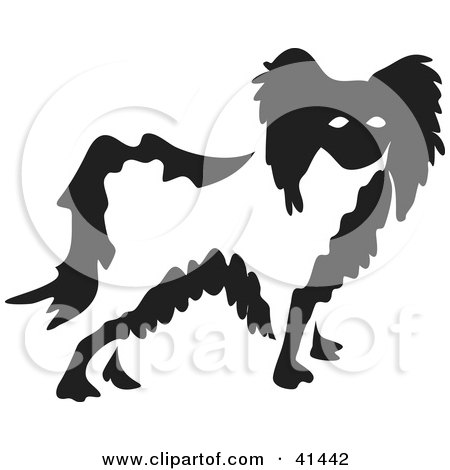 Clipart Illustration of a Black And White Paintbrush Styled Image Of A Papillon by Prawny