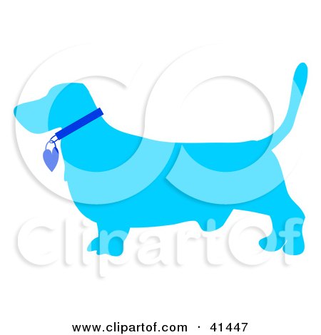 Clipart Illustration of a Blue Profiled Basset Hound Dog With A Collar by Prawny