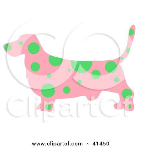 Clipart Illustration of a Pink Profiled Basset Hound Dog With Green Spots by Prawny