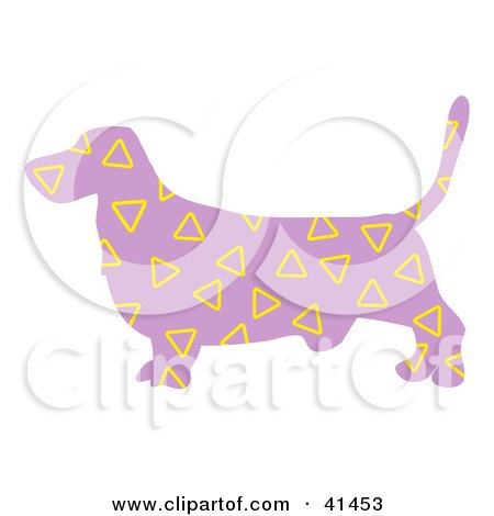 Clipart Illustration of a Purple Profiled Basset Hound Dog With Yellow Triangle Patterns by Prawny