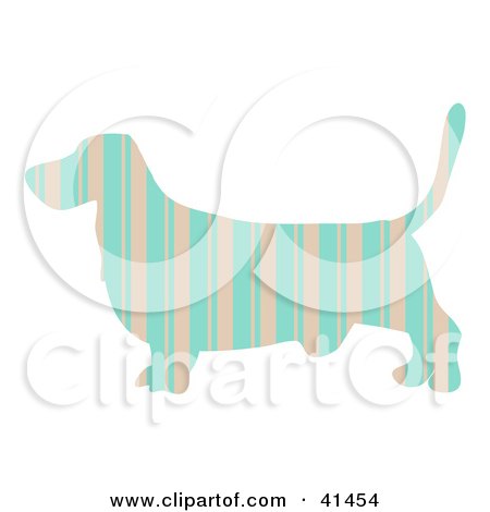 Clipart Illustration of a Pink And Blue Striped Profiled Basset Hound Dog by Prawny