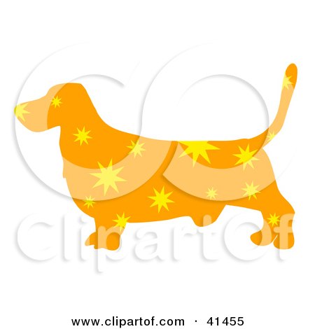 Clipart Illustration of an Orange Profiled Basset Hound Dog With Yellow Burst Patterns by Prawny