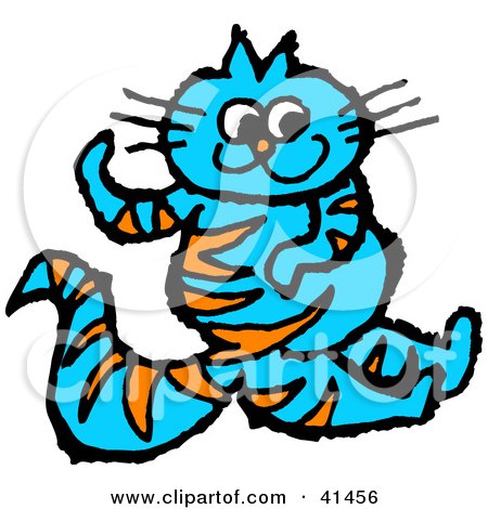 Clipart Illustration of an Orange Striped Blue Cat Swinging Its Arms by Prawny