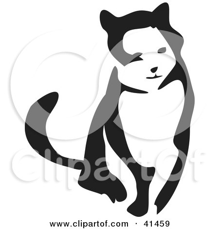 Clipart Illustration of a Black And White Brush Stroke Cat by Prawny