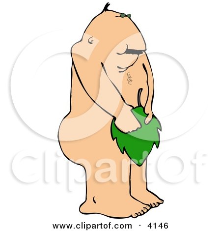 Religious Adam Covering His Sexual Organ (Penis) with a Leaf Clipart by djart