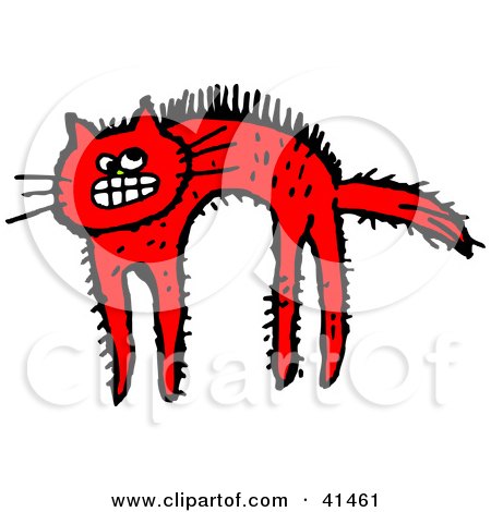 Clipart Illustration of a Scared Red Cat Arching Its Back, Its Black Hairs Standing Up by Prawny