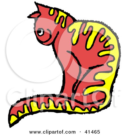 Clipart Illustration of a Yellow Striped Red Cat Sitting by Prawny