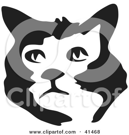 Clipart Illustration of a Black And White Brush Stroke Cat Face by Prawny