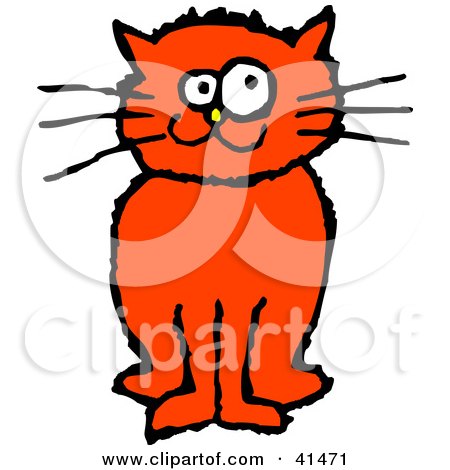 Clipart Illustration of a Happy Red Kitty Cat With Long Whiskers by Prawny