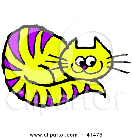 Clipart Illustration of a Purple Striped Yellow Cat Resting by Prawny