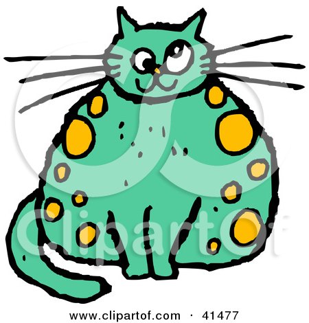 Clipart Illustration of a Chubby Yellow Spotted Green Cat With Crossed Eyes by Prawny