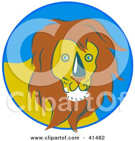 Clipart Illustration of a Friendly Male Lion In A Blue Circle by Prawny