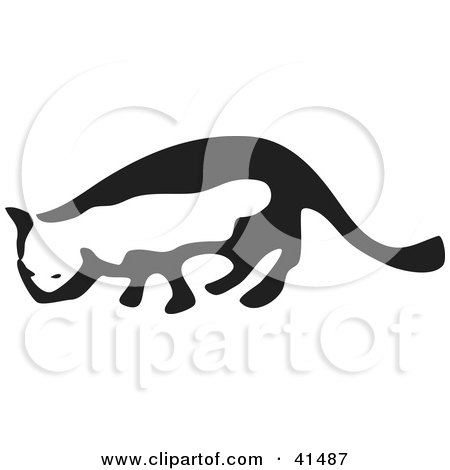 Clipart Illustration of a Black And White Brush Stroke Sniffing Cat by Prawny