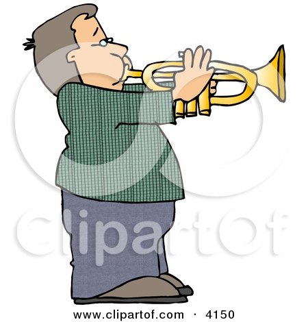 Boy Playing Music Through a Trumpet Clipart by djart