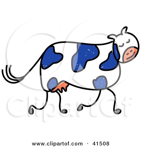 Clipart Illustration of a Blue And White Dairy Cow Walking by Prawny
