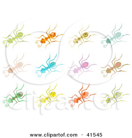 Clipart Illustration of Twelve Colorful Patterned Ants by Prawny