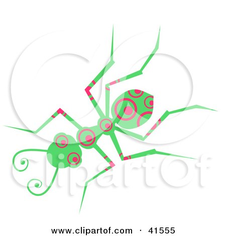 Clipart Illustration of a Green And Pink Circle Patterned Ant by Prawny