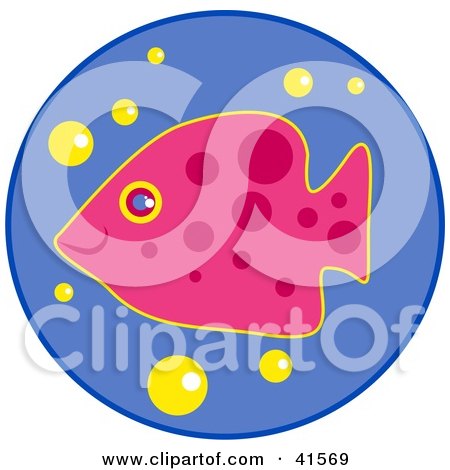 Clipart Illustration of a Pink Fish With Yellow Bubbles In Blue Water by Prawny