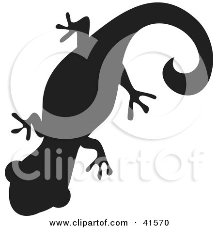 Clipart Illustration of a Black Silhouetted Gecko by Prawny