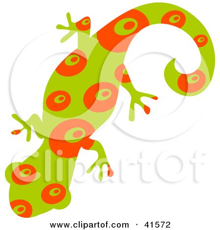 Clipart Illustration of a Green and Red Circle Patterned Gecko by Prawny