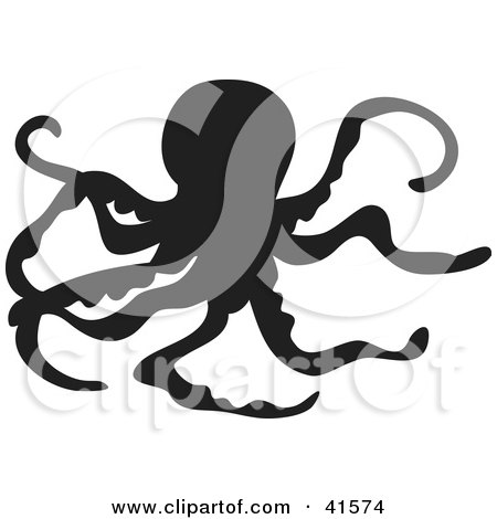Clipart Illustration of a Black Silhouetted Octopus by Prawny