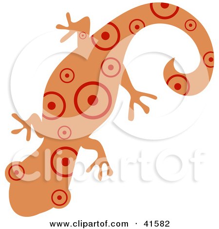 Clipart Illustration of a Salmon and Red Circle Patterned Gecko by Prawny