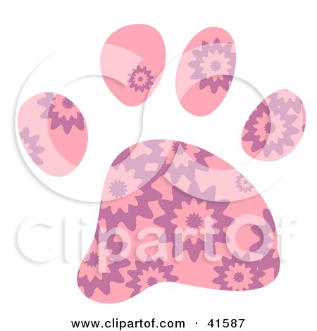 Clipart Illustration of a Pink and Purple Burst Patterned Paw Print by Prawny