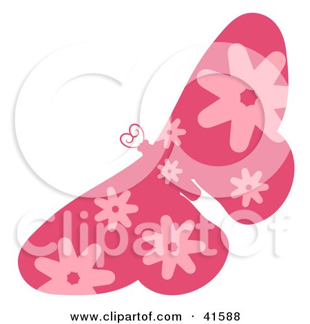 Clipart Illustration of a Pink Floral Patterned Butterfly by Prawny