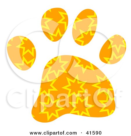 Clipart Illustration of an Orange and Yellow Burst Patterned Paw Print by Prawny