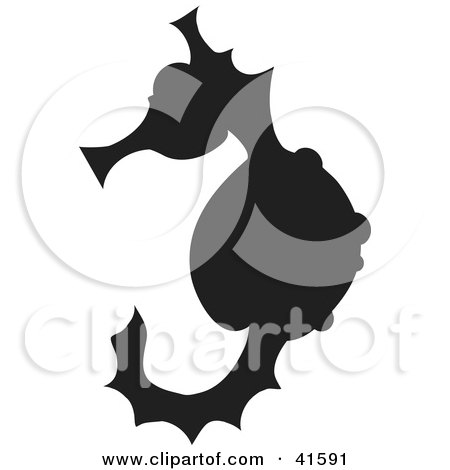 Clipart Illustration of a Black Silhouetted Seahorse by Prawny