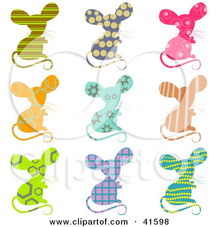 Clipart Illustration of Nine Colorful Patterned Mice by Prawny