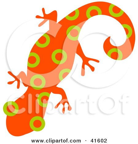 Clipart Illustration of an Orange and Green Circle Patterned Gecko by Prawny