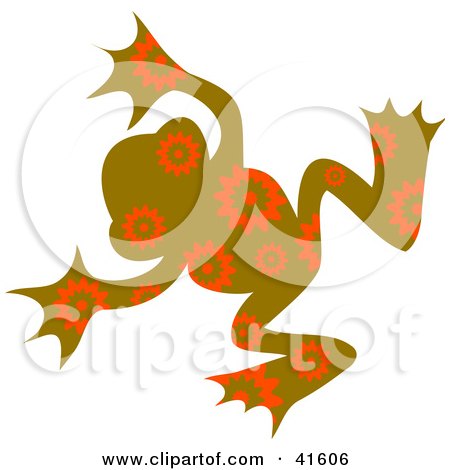 Clipart Illustration of a Brown and Orange Floral Patterned Frog by Prawny