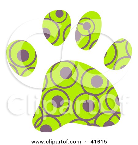 Clipart Illustration of a Green and Purple Circle Patterned Paw Print by Prawny