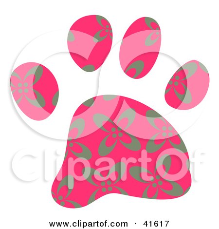 Clipart Illustration of a Pink and Gray Floral Patterned Paw Print by Prawny