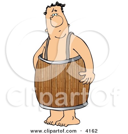 Naked Man Wearing a Wooden Barrel Around His Waist Clipart by djart