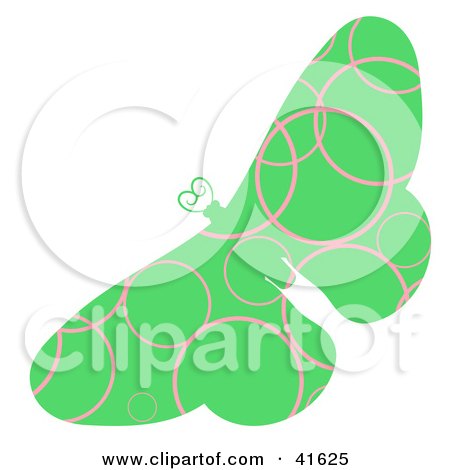 Clipart Illustration of a Green and Pink Circle Patterned Butterfly by Prawny