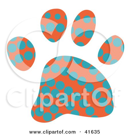 Clipart Illustration of an Orange and Blue Dot Patterned Paw Print by Prawny