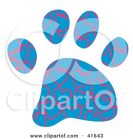 Clipart Illustration of a Blue and Pink Heart Patterned Paw Print by Prawny