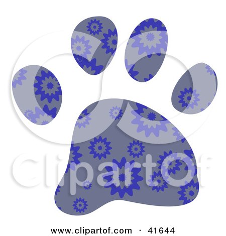 Clipart Illustration of a Gray and Blue Burst Patterned Paw Print by Prawny