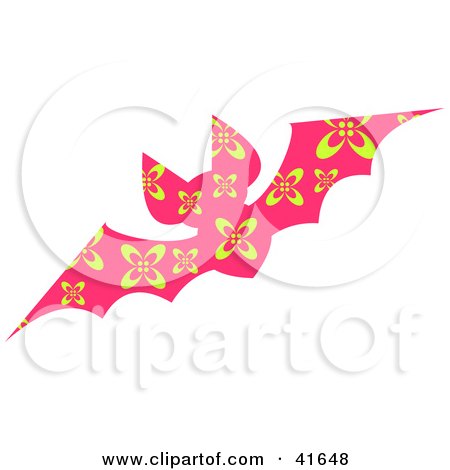 Clipart Illustration of a Pink and Yellow Floral Patterned Bat by Prawny