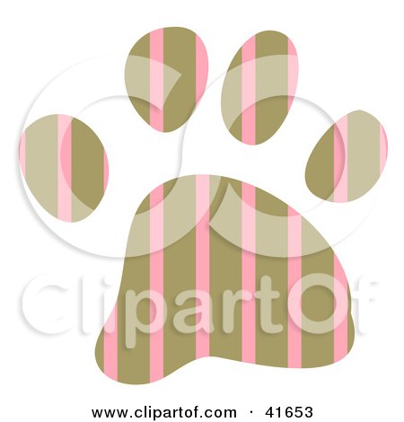 Clipart Illustration of a Brown and Pink Striped Patterned Paw Print by Prawny