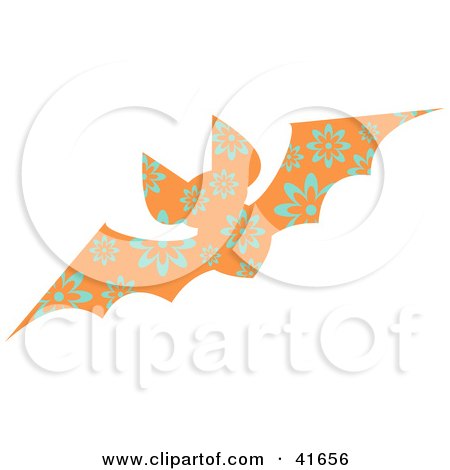Clipart Illustration of an Orange and Blue Floral Patterned Bat by Prawny