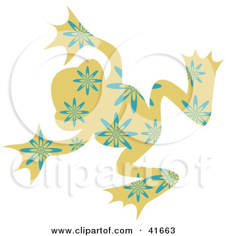 Clipart Illustration of a Tan and Blue Floral Patterned Frog by Prawny