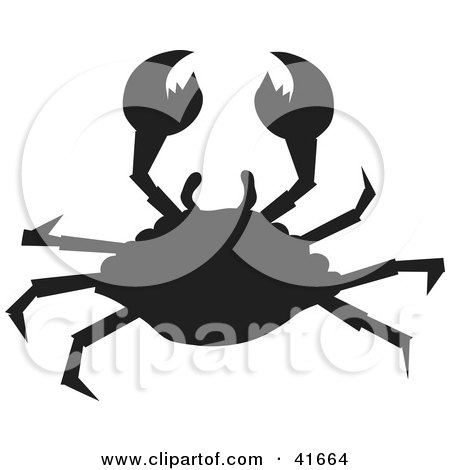 Clipart Illustration of a Black Silhouetted Crab by Prawny