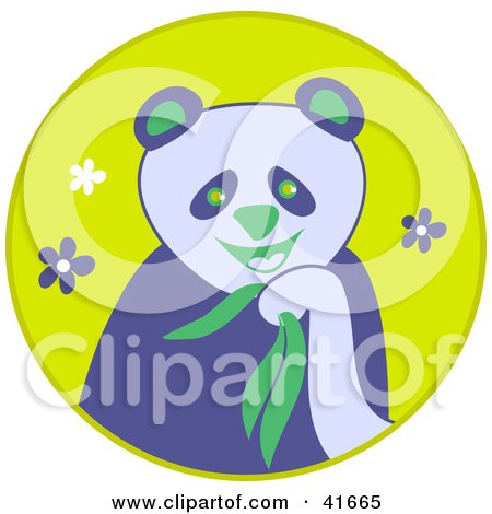 Clipart Illustration of a Panda Eating Bamboo In A Yellow Flower Circle by Prawny