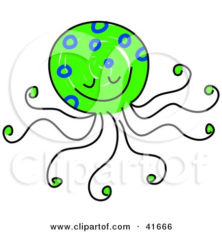 Clipart Illustration of a Sketched Green Jellyfish With Blue Spots by Prawny